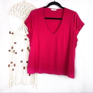 MARKS & SPENCER PINK BLOUSE V NECK SHORT SLEEVE